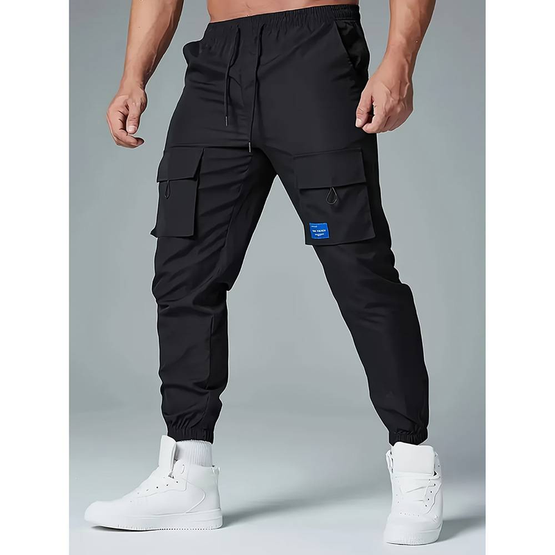 Herren Cargo Jogger Pants - Stylische Freizeithose für den Beruf mit elastischen Bündchen, Bequemes Polyestergewebe, Schwarz/Dunkelgrau/Braun (S-XXL)_voghion.com