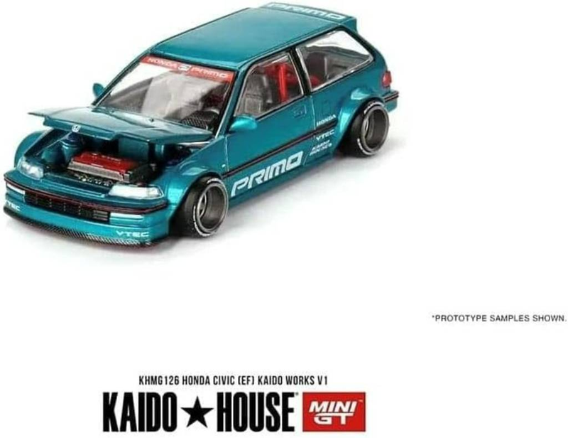 True Scale Miniatures Model Car Compatible With Honda Civic (EF) Kaido Works V1 Tahitian Green Limited Edition 1/64 Diecast Model Kaido House KHMG126_voghion.com