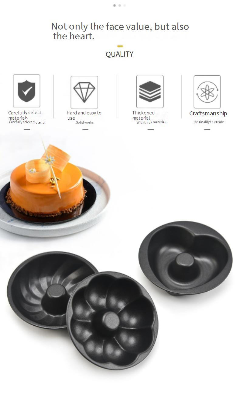 5-Piece Unique Shape Cake Pan Set - Modern Matte Black Electroplated Stainless Steel Baking Molds (Pumpkin/Flower/Round/Heart/Square Designs)_voghion.com