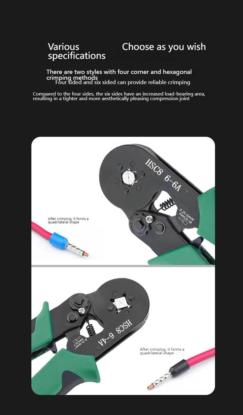 Professionele krimptang voor buisklemmen - Robuuste S2-stalen kaken, ergonomische handgreep, nauwkeurige 6-6 mm draadconnector-krimptang_voghion.com