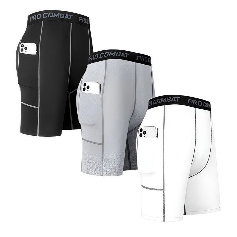 Short de compression pour homme avec poches - Séchage rapide, extensible, pour entraînement, basket-ball, course à pied, gym, fitness, été_voghion.com