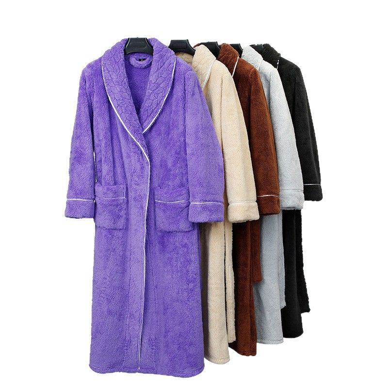 Women's Extra-Long Fleece Bathrobe – Thick Coral Fleece Winter Robe With Ankle-Length Coverage, Plus Size_voghion.com