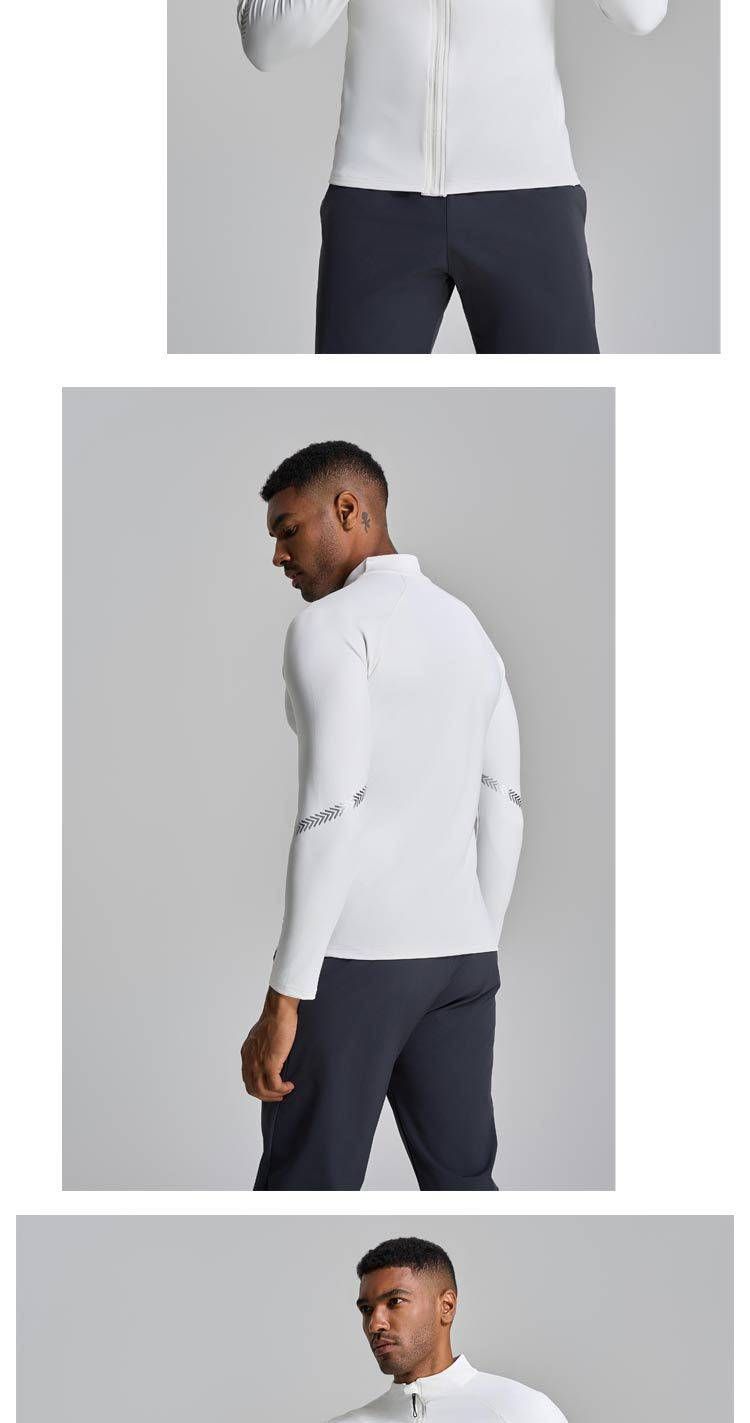 Giacca da fitness elastica a maniche lunghe da uomo, per primavera e autunno, casual, sportiva, da corsa, con collo alto, cerniera, parte superiore elastica ad asciugatura rapida_voghion.com