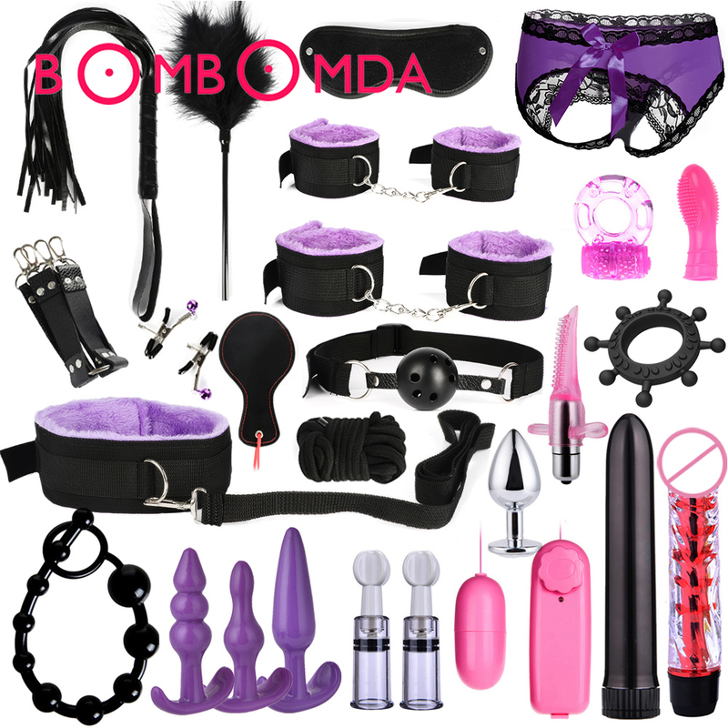 Kompleti za BDSM Igračke za odrasle za žene Muškarci Lisice Stezaljke za bradavice Bič Udaranje Seks Metalni analni čep Vibrator Guza Bdsm vezivanje_voghion.com