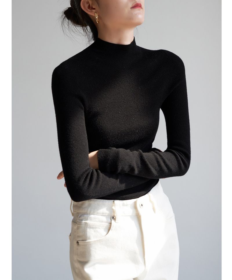 SS STUDIO Nahtloser Einteiliger Pendel-Eleganter Halbrollkragen-Wollstrickpullover Für Damen Herbst Winter Basishemd_voghion.com