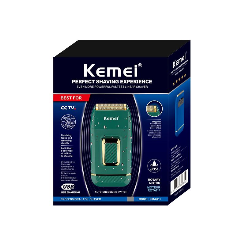 Kemei KM-2031 Uusi vedenpitävä sähköinen parranajokone edestakaisin USB-ladattava parranajokone miehille_voghion.com