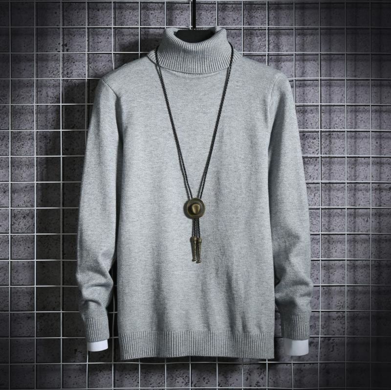 Maglione a collo alto da uomo, maglione a maglia multicolore casual coreano da uomo, vestibilità slim, autunno e inverno_voghion.com