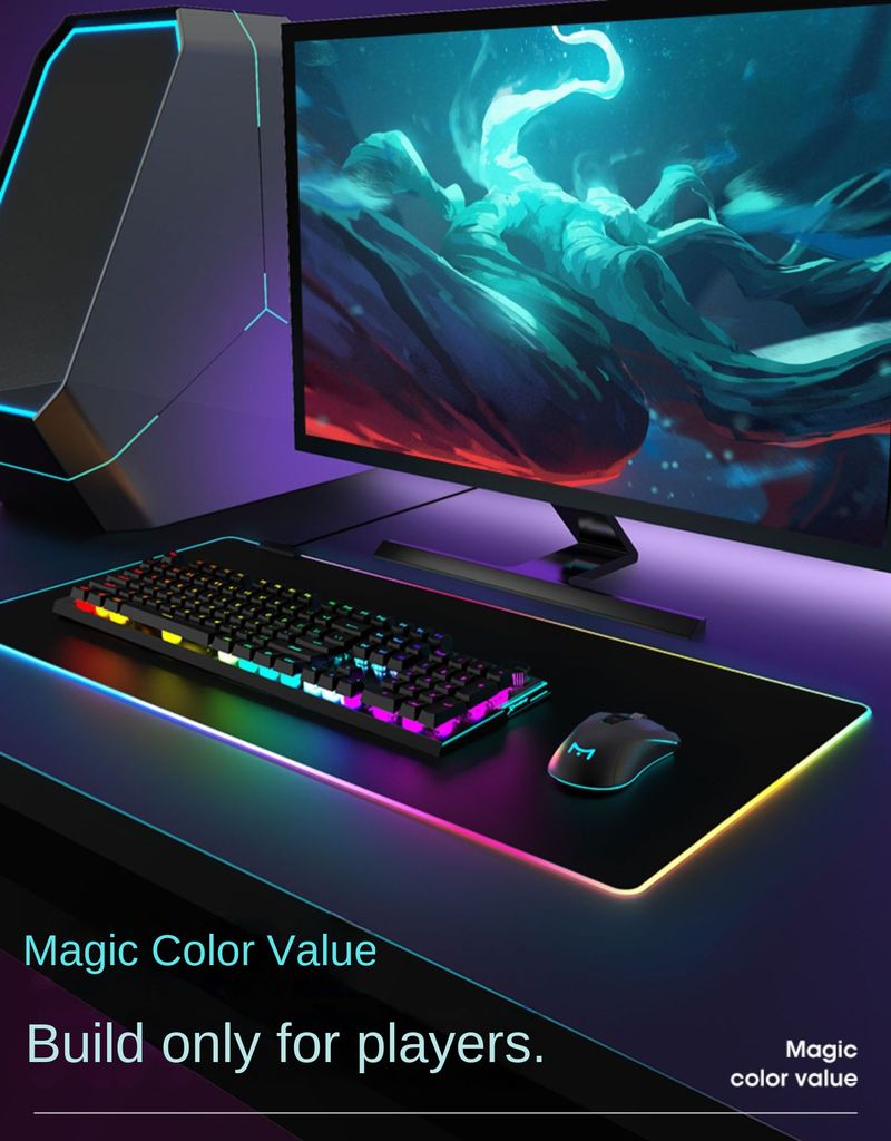 Tapis de souris surdimensionné lumineux RVB, idéal pour le bureau et les jeux, deux en un_voghion.com