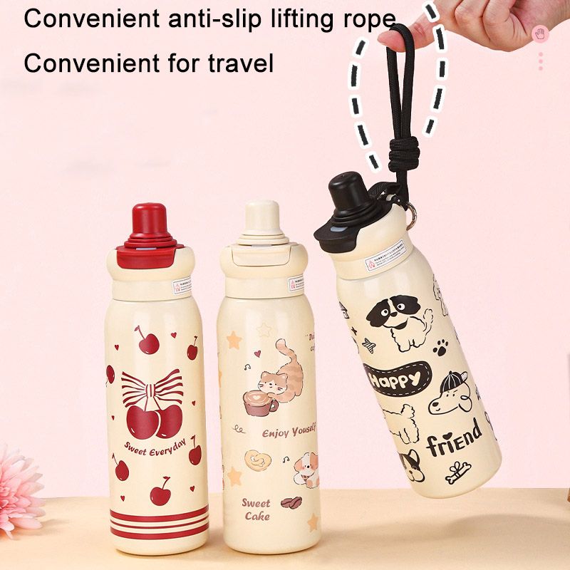 Mode Hochwertige Kawaii Element Kleine Tier Thermos Tasse Doppel Trinken Mit Stroh Wasser Tasse Student Praktische Wasser Tasse_voghion.com