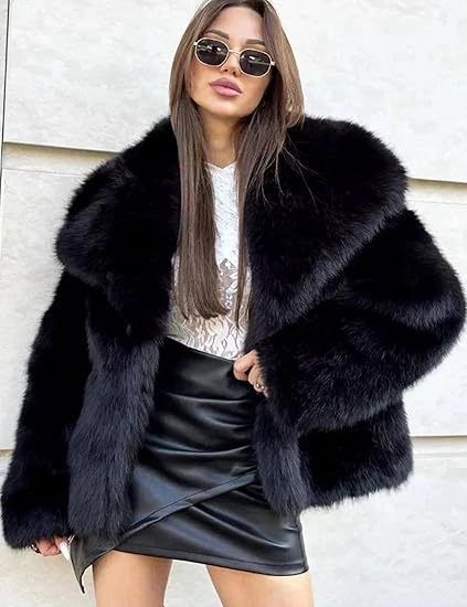 Women's Faux Fur Jacket With Fox Fur Collar - Winter Warm Short Coat For Plus Size, Elegant & Stylish Outerwear (White, Beige, Dark Gray)_voghion.com