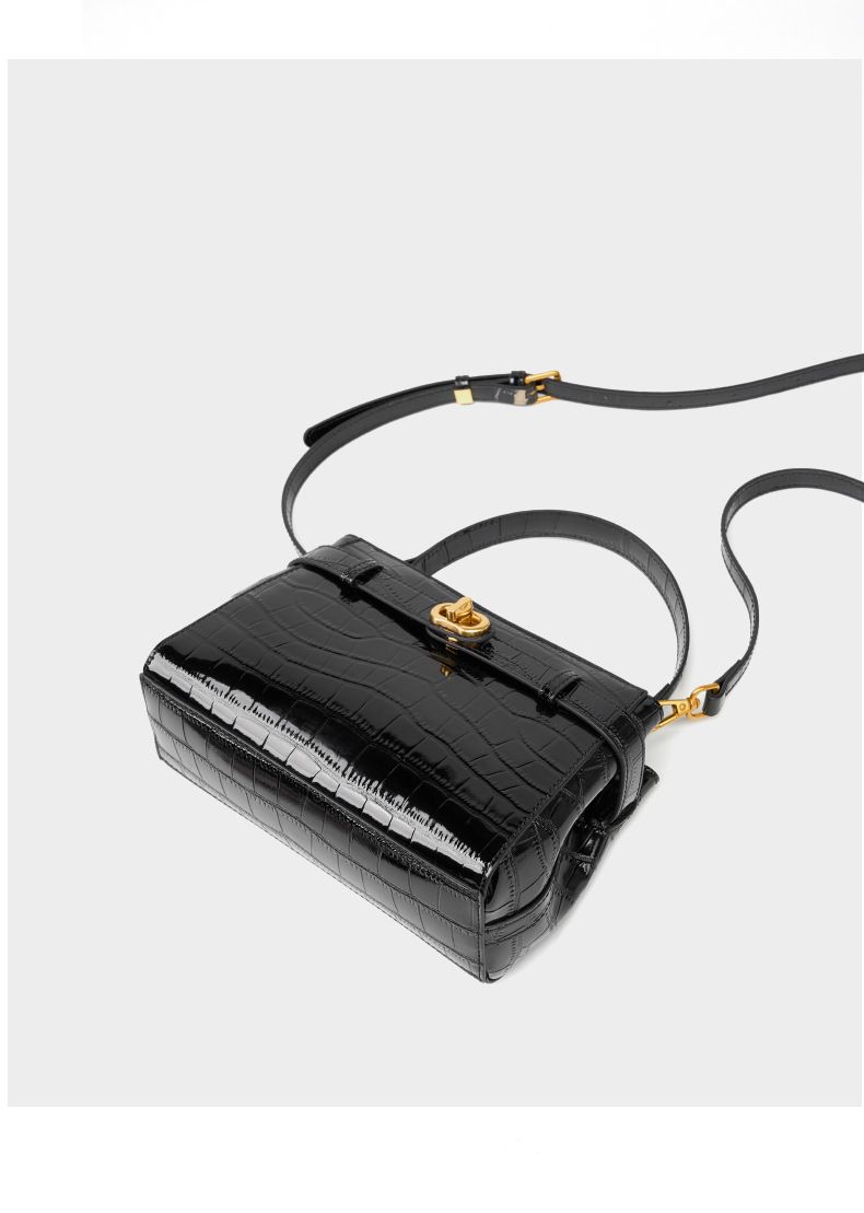 Large Size Women's High End Crocodile Pattern Lock Small Square Bag New Genuine Leather Handbag Commuter Messenger Bag_voghion.com