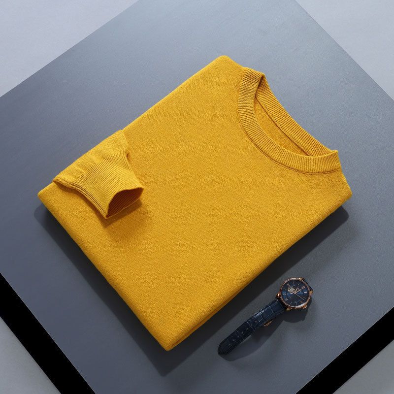 Herbst Winter Neue Herren Rundhals Casual Pullover Lose Plus Größe Einfarbig Langarm Pullover Innere Strickwaren_voghion.com