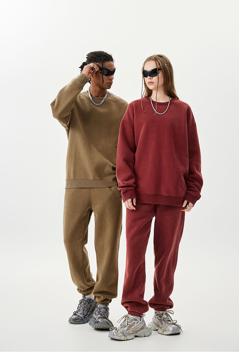 Unisex Heavyweight Fleece Tracksuit – Vintage Batik Print Hoodie & Jogger Set (S-XXL, 58% Polyester 42% Cotton)_voghion.com