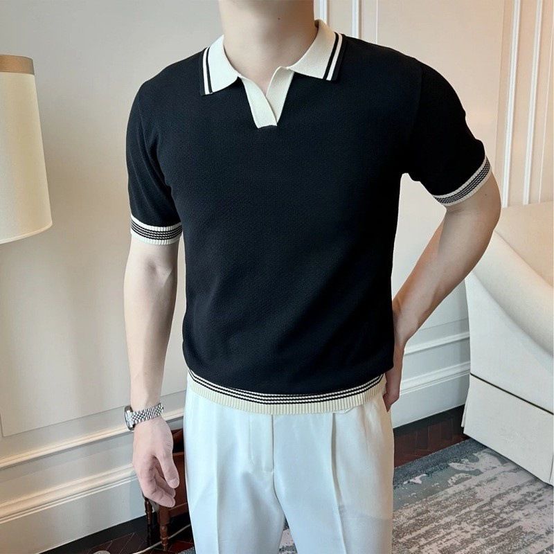 Herren Retro-Poloshirt in Kontrastfarbe – Hochwertiges Strick-Revers-Design | Sommer-Kurzarm | Trendy Slim Fit_voghion.com