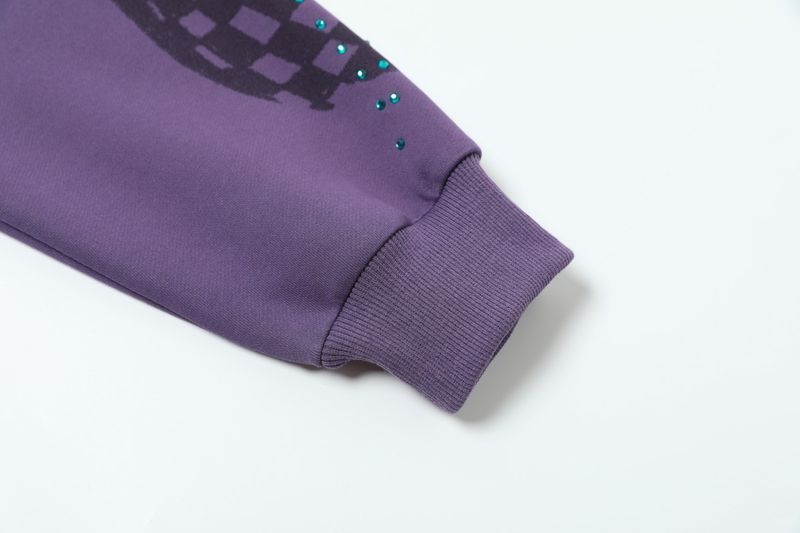 Felpa con cappuccio e zip da uomo con strass e fiamme retrò – Giacca streetwear oversize (grigio/viola, M-XL)_voghion.com