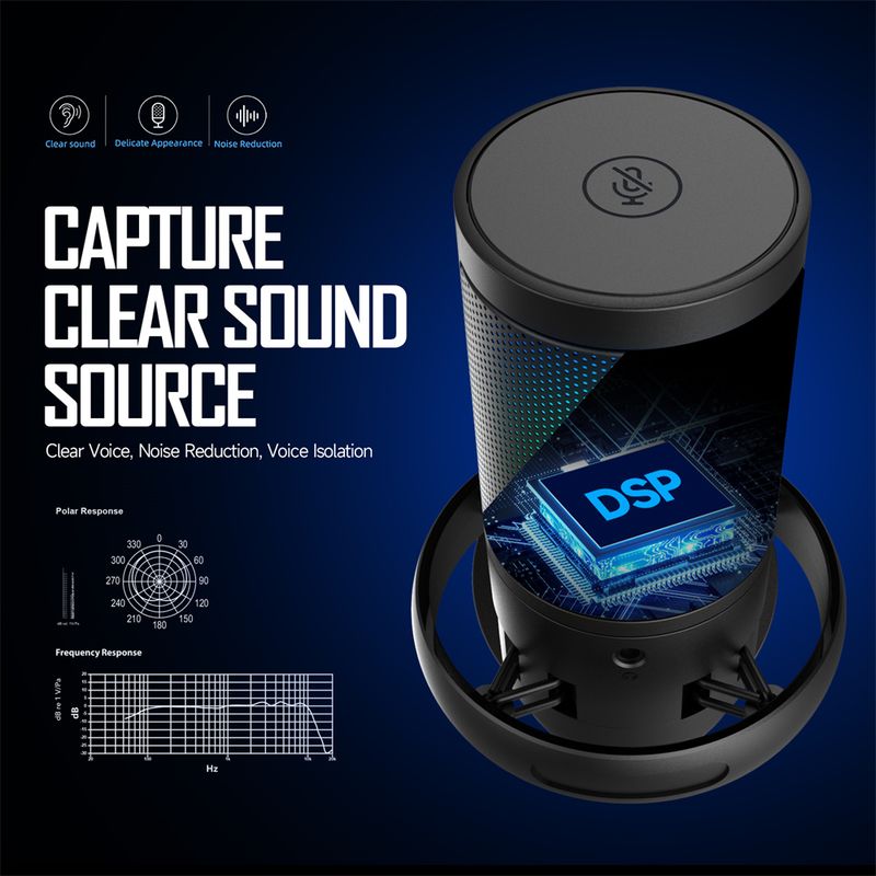 USB mikrofono rinkinys podcast įrašymo kardioidinis kondensatorius mikrofonas su reguliuojamu rankiniu stovu, skirtas žaidimų transliacijai_voghion.com