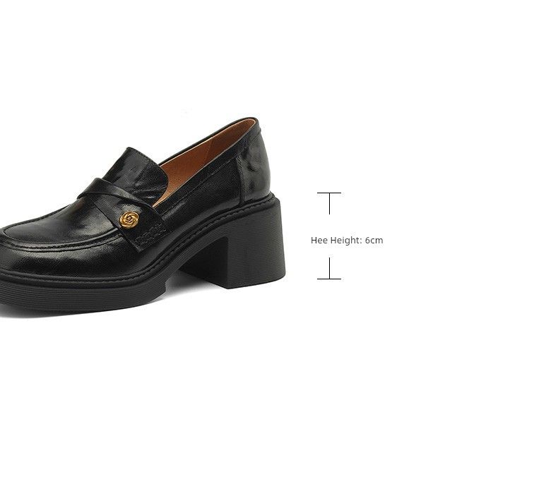 Goatskin ~ British Style Camellia Thick Sole High Loafers Women's Autumn Slip-on Leather Shoe Retro Chunky Heel Shoes_voghion.com