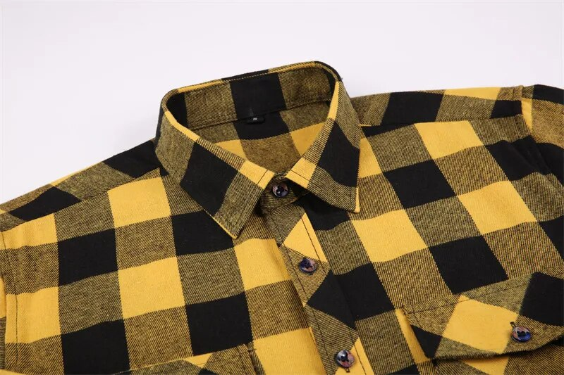 Fall Men's Flannel Plaid Long-Sleeved Casual Button Shirt USA Regular Fit Size S To 2XL, Classic Checkered, Double_voghion.com