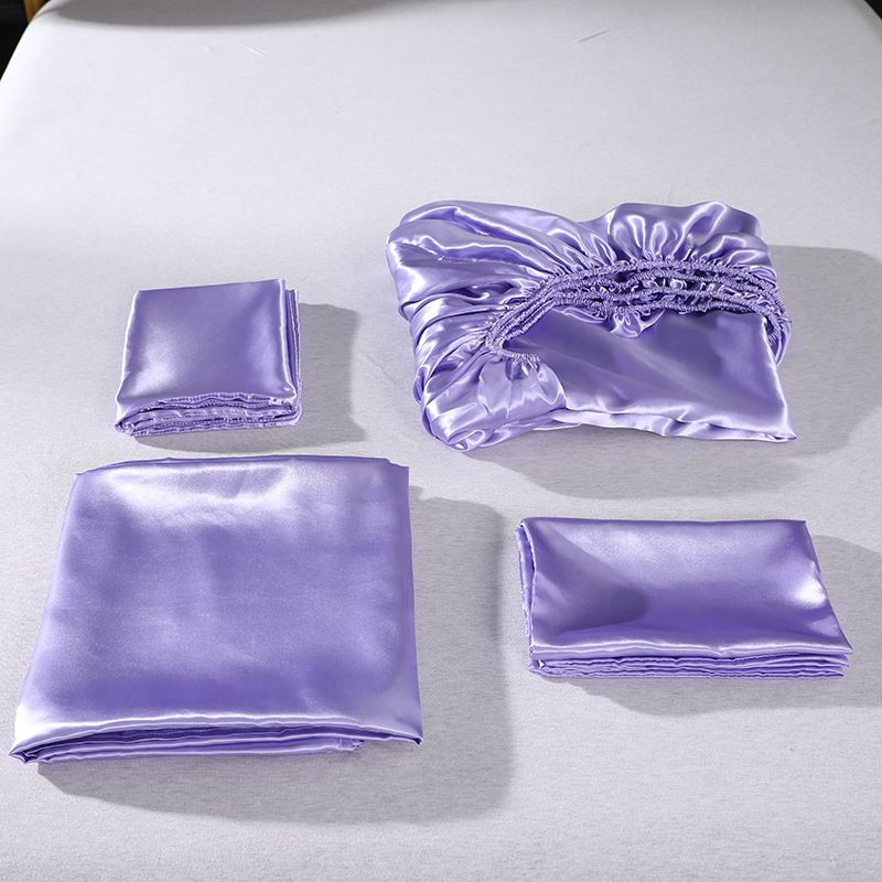 Pure color satin summer ice silk bed sheet pillowcase silk four piece set_voghion.com