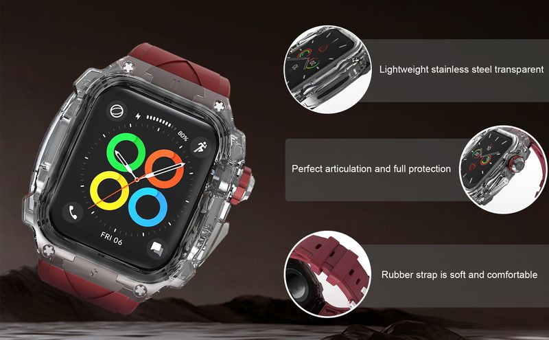 Odnosi se na remen Apple Watcha, super trčanje, kontrastna boja, prozirna crna, integrirani remen appleiwatch9876 44/45 mm_voghion.com