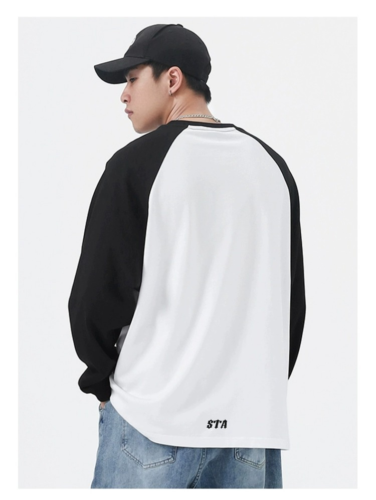 Mann kleidung der Schwere Klett stickerei langarm T-shirt jungen mode marke reine baumwolle lose paar_voghion.com