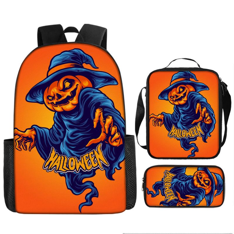 Halloween backpack pumpkin ghost three piece set primary and secondary school students backpack children's backpack shoulder bag pencil case_voghion.com