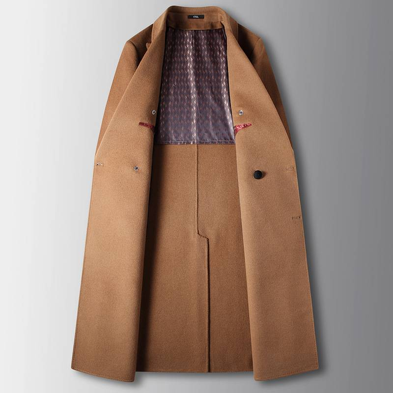 Herrenbekleidung Wollmantel zweireihig handgefertigt doppelseitig Wolljacke Jugend Business Casual Wolle Windjacke_voghion.com