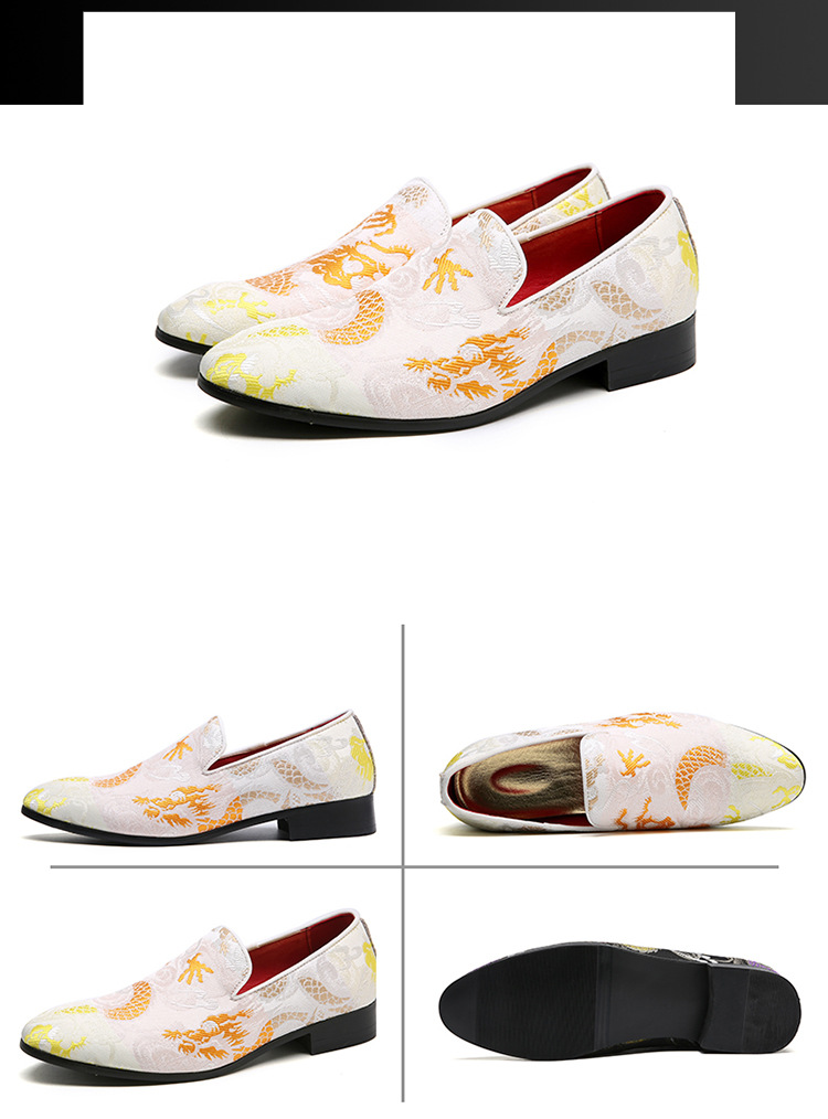 Fashion fashion shoes Pointed men's leather embroidered single shoes_voghion.com