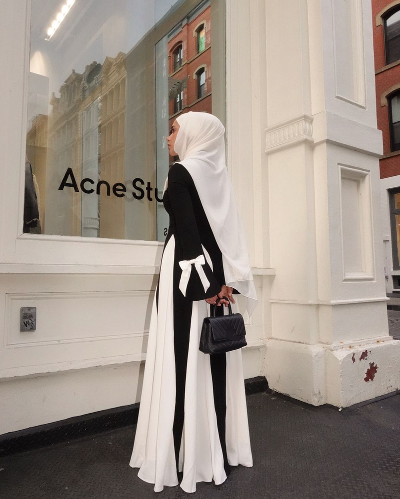 Abbigliamento da donna Primavera Nuovo Nero e Bianco Giunture Lungo Elegante Abito da sera da donna Gonna lunga_voghion.com