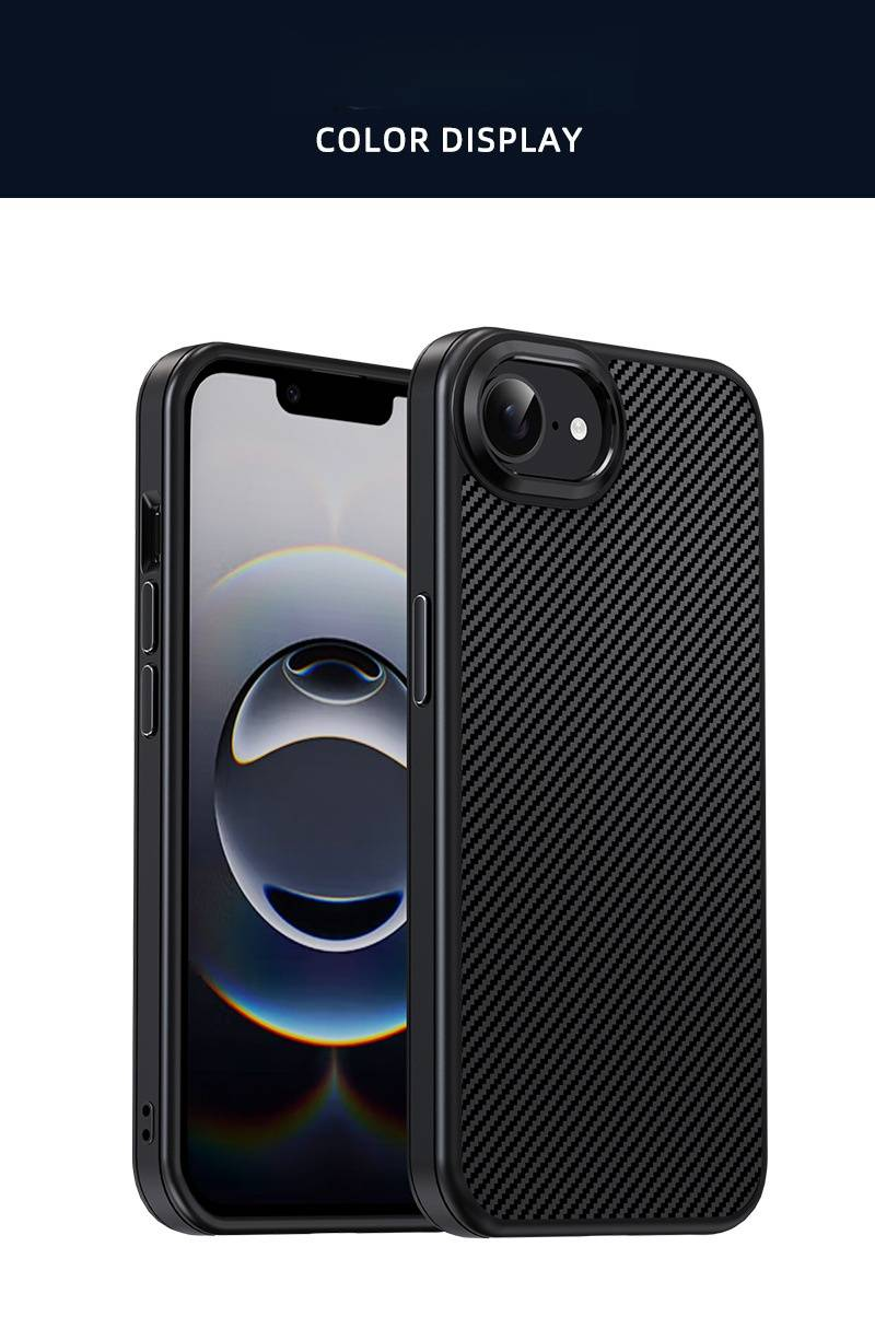 iPhone 16E Case, Metal Finish Shockproof Cover With Carbon Fiber Texture – Slim Fit, Anti-Scratch, Stylish & Durable Protection For IPhone 16E_voghion.com