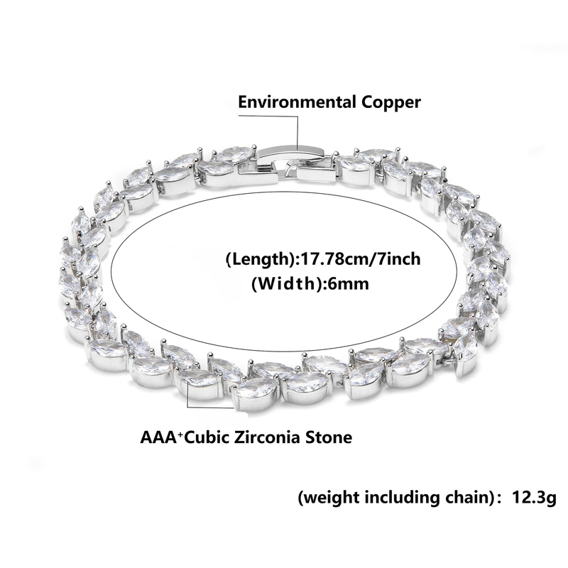Pulsera de circonitas con diseño de hoja de trigo para mujer, cobre dorado con circonitas cúbicas, elegante y versátil para uso diario o ocasiones especiales._voghion.com