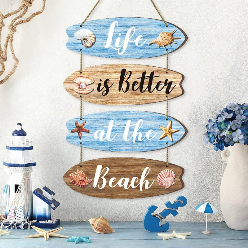 Coastal Wooden Beach Sign - "Life Is Better At The Beach" Surfboard Wall Decor, Hanging Decor For Summer Home, Beach House, Poolside_voghion.com
