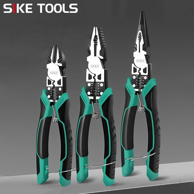Alicates de corte diagonal multifunción profesionales con pelacables y crimpadora. Hoja de acero de alto carbono para uso industrial. Corte de cables._voghion.com