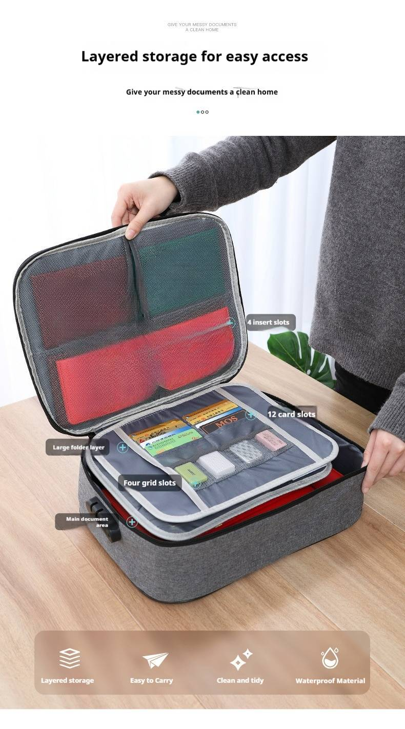 Portapassaporto e organizer per documenti con serratura: spazio multitasche sicuro per documenti d'identità, carte, libri e CD, design moderno e minimalista_voghion.com