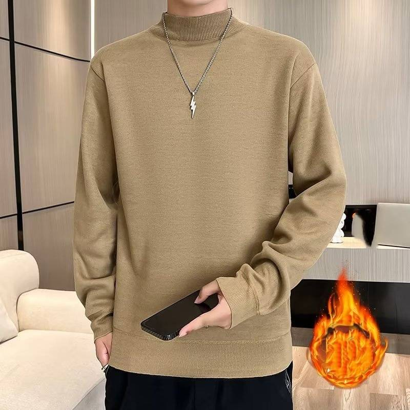 Maglione semi-dolcevita da uomo – Pullover invernale in maglia con fodera in pile (8 colori, vestibilità oversize)_voghion.com