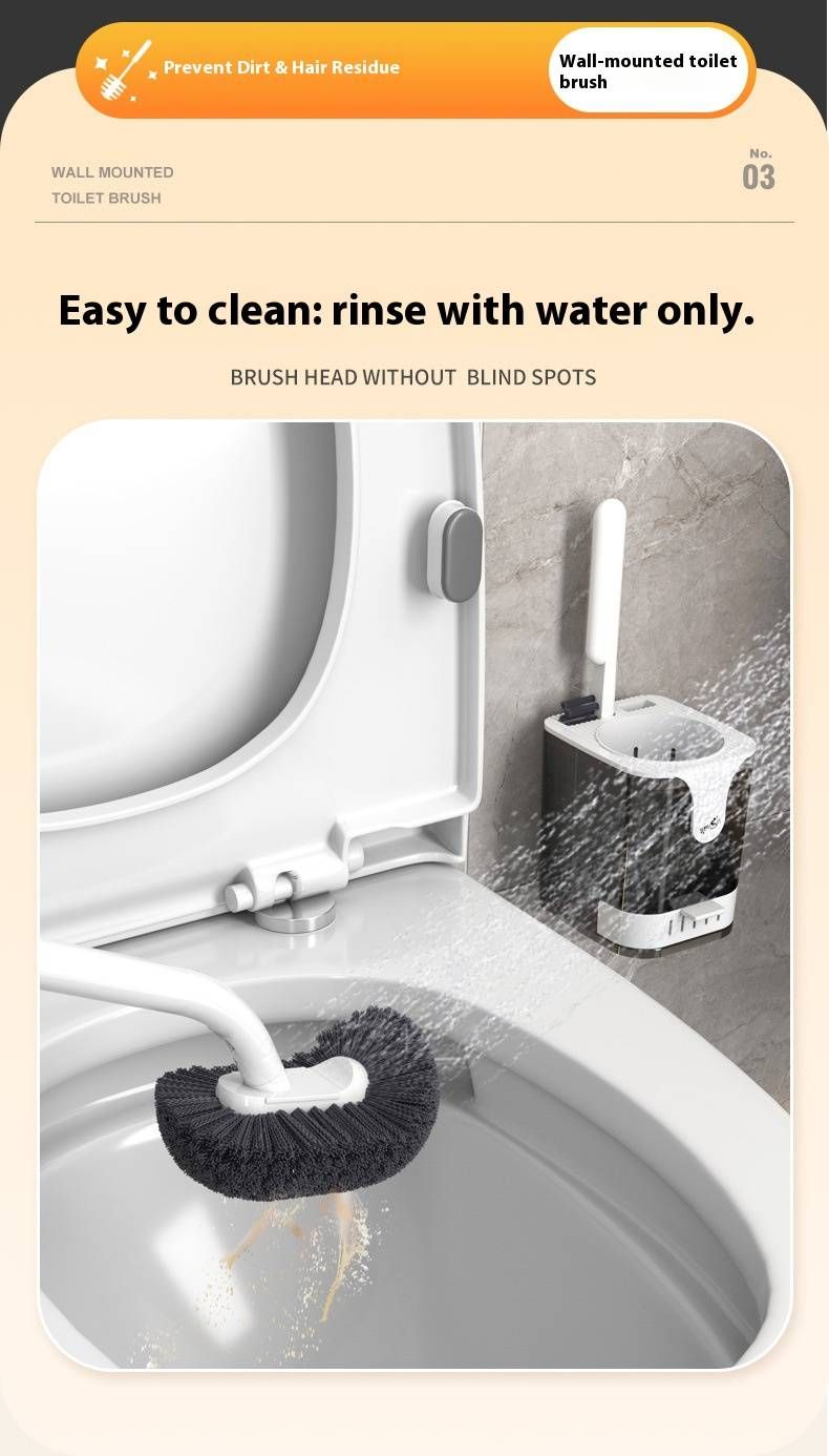 Wall-Mounted Toilet Brush Set – 360° Bendable Bristles, Space-Saving Holder, Long Handle For Deep Cleaning (Black/White, Plastic, 1-Piece)_voghion.com