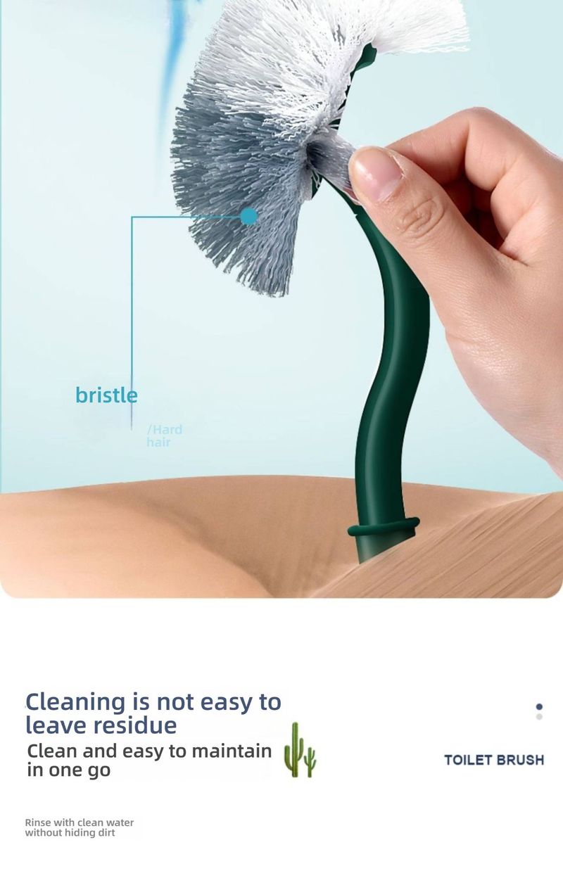 Cactus Toilet Brush Set With Wall-Mount Holder, Long Handle Deep Cleaning, Space-Saving Bathroom Organizer (Ocean Blue/Spruce Green)_voghion.com