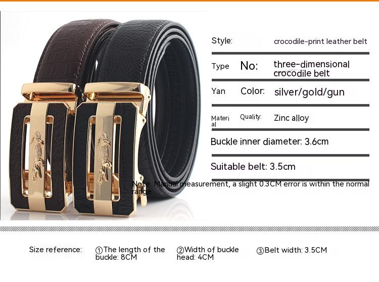 New Crocodile Hot Selling Pattern Men's Belt, Business Automatic Buckle Belt, High-end Two-layer Leather Pants Belt Selection_voghion.com