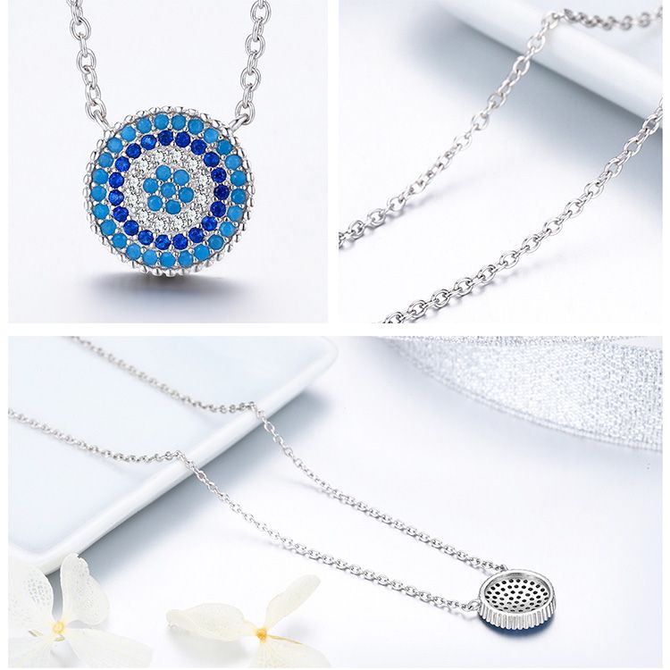 Fashion WOSTU Genuine S Sterg Sier Geometry Round Chic Blue Eye Pendent & Necklace For Women Trendy Jewelry Accessories CQN099_voghion.com