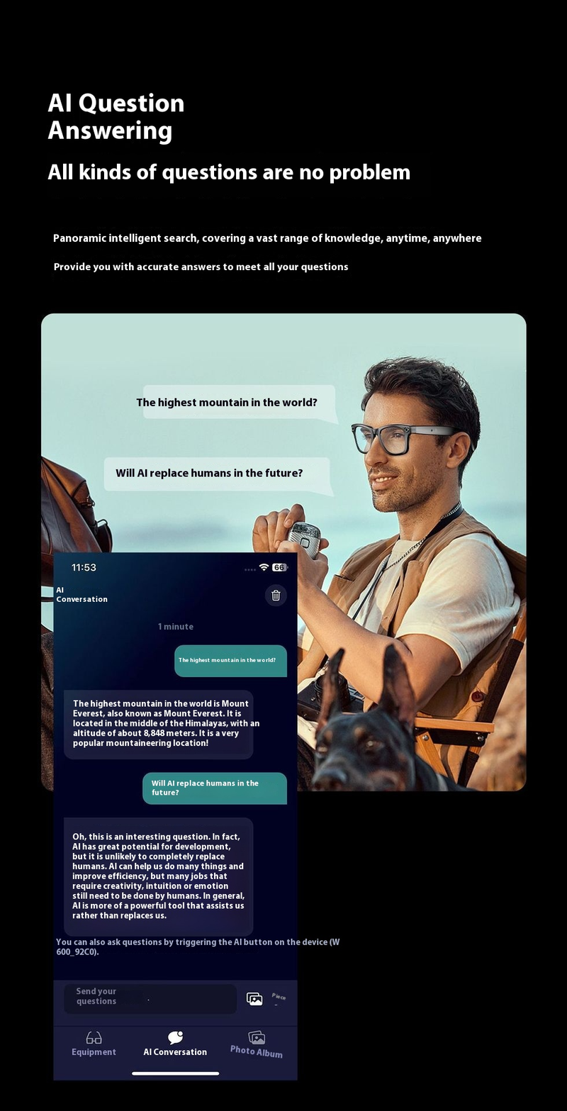Smart AI Glasses W/Camera, ChatGPT-4.0, IP65 For Work/Travel/Tech Lovers_voghion.com