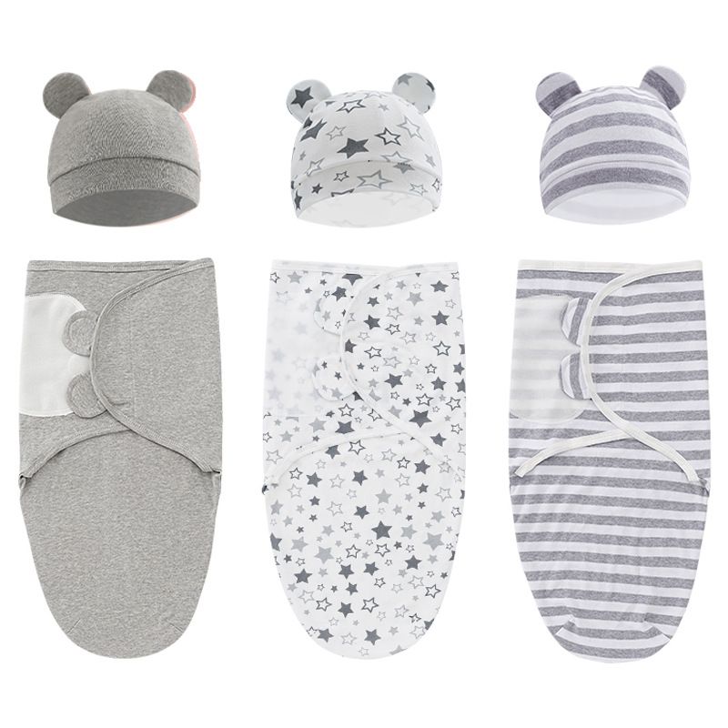 Manta envolvente de algodón para bebé de 0 a 6 meses, manta para fotografía antisustos, conjunto de gorro y edredón antipatadas, regalo para recién nacido_voghion.com