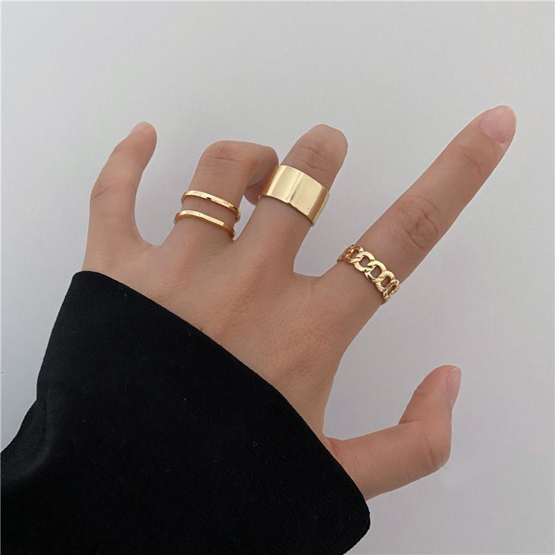 Gioielli Hip-Hop alla moda, personalità per donne, anelli regolabili aperti per le dita, set da tre pezzi_voghion.com