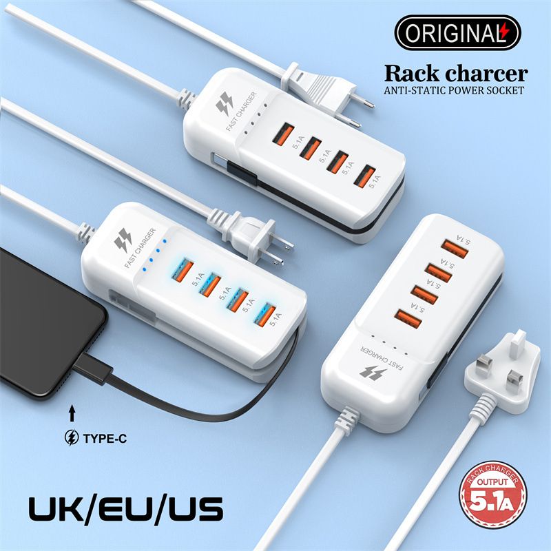 Cargador de teléfono móvil PD + puerto USB con cabezal de carga múltiple, adecuado para Android 3.1a, tipo C_voghion.com