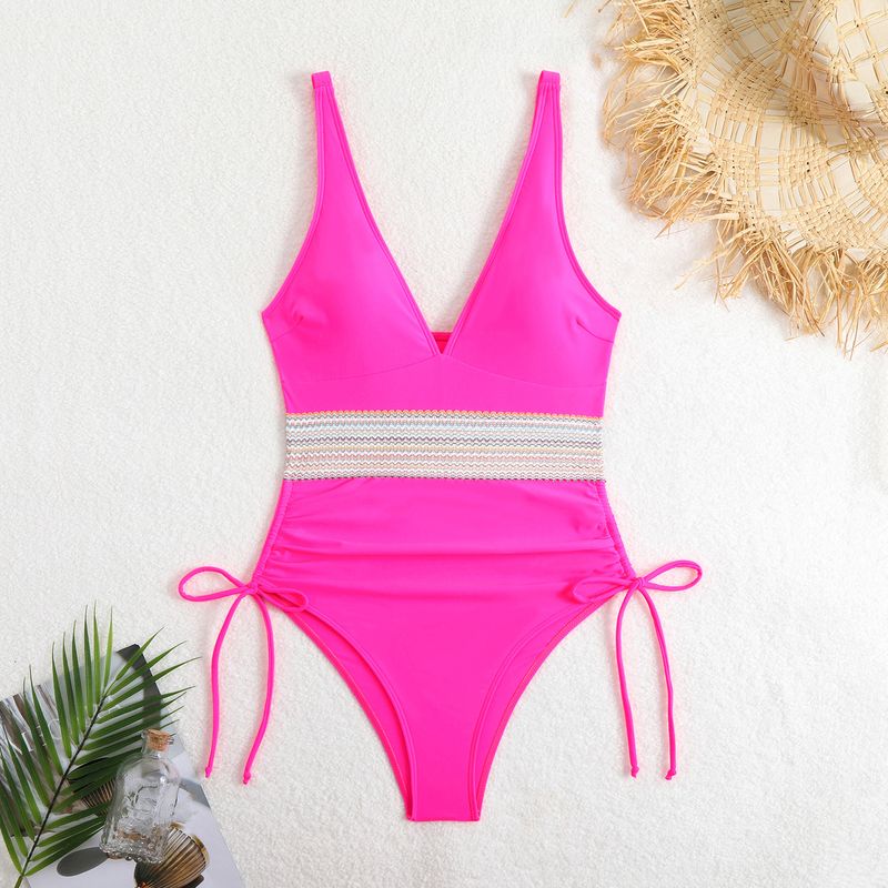 Îmbrăcăminte pentru femei Culoarea Panglică Sexy dintr-o bucată Marime mare plisată Conservator Split Triunghi Costum de baie_voghion.com