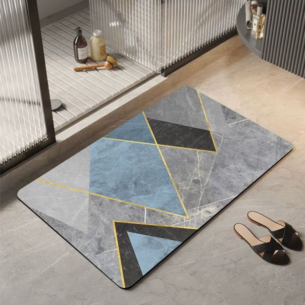 Tappetino da bagno diatomite premium – Asciugatura rapida e antiscivolo per bagno, cucina e ingresso – Design moderno in marmo/a righe – Lavabile in lavatrice_voghion.com