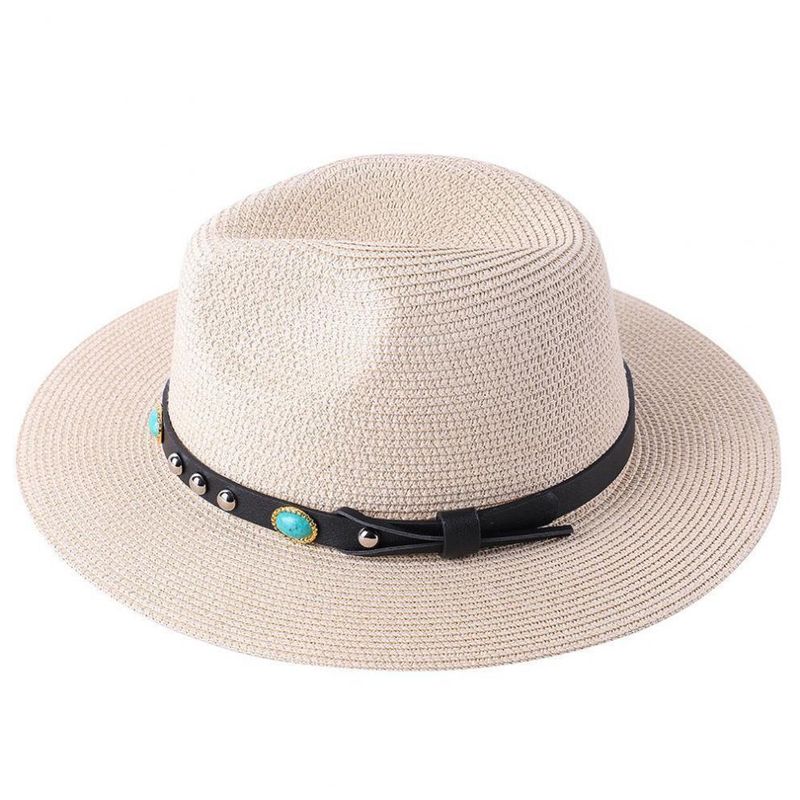 Cappello a cilindro da jazz a tesa piatta in stile europeo e americano, da uomo e da donna, Panama, con visiera estiva e rivetti gioiello_voghion.com