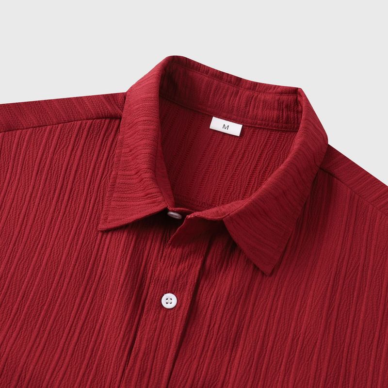 Goods 2024 summer new solid color lapel short sleeved shirt men's_voghion.com