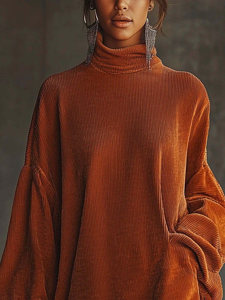 Women's Clothing Effortless Boho Corduroy Dress – Oversized Long Sleeve Tunic With Fringe Detail & Pockets_voghion.com