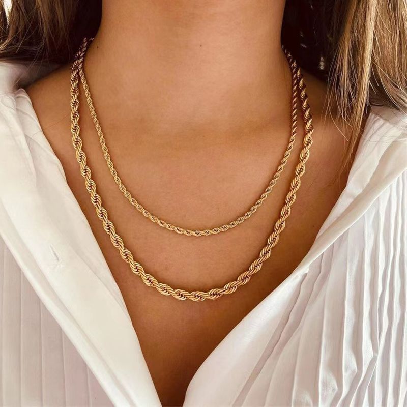 Vendite calde 2mm-8mm Oro Colore Twist Catena Corda Collane Per Uomo Donna Hiphop Acciaio Inossidabile Catene Impermeabili Collana Choker_voghion.com