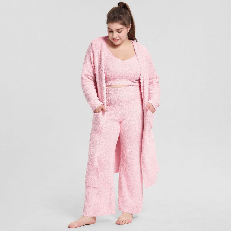 GraceChic GraceChic European And American Plus Size Women's Autumn Winter High-end Nightgown Sleep Pants Camisole Pajamas Three-piece Set_voghion.com